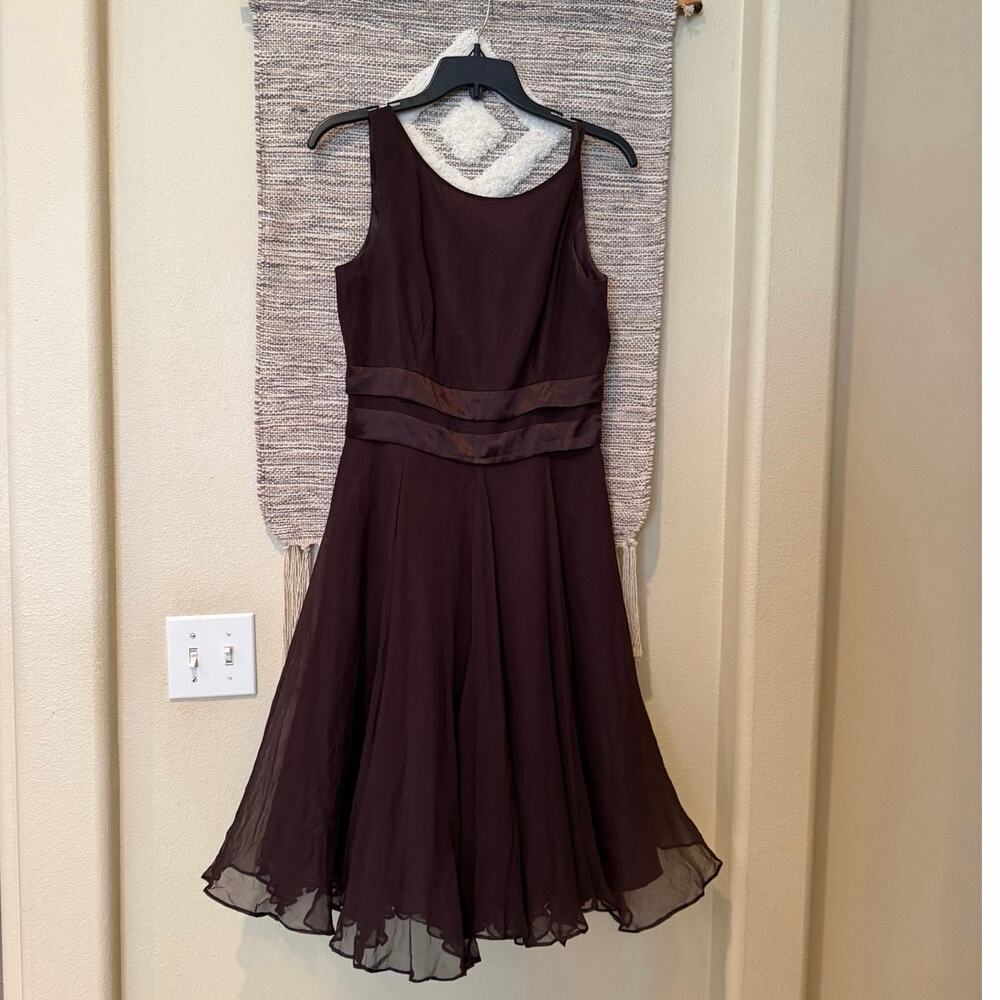 Mix It 100% Silk Brown Sleeveless Fit Flare Cocktail Party Dress Women’s Size 6